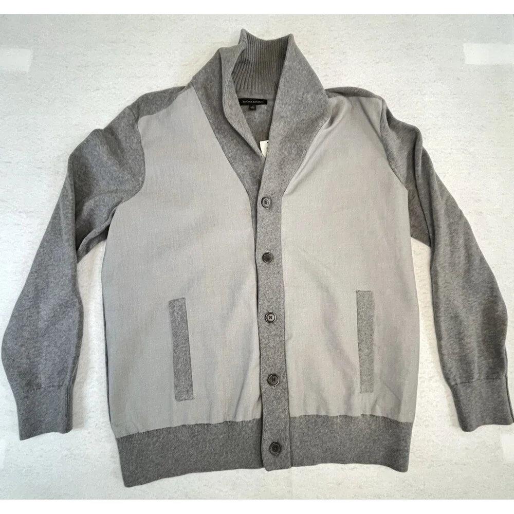 NWT Banana Republic Mens Shawl Collar Cardigan Sweater Gray Size XL